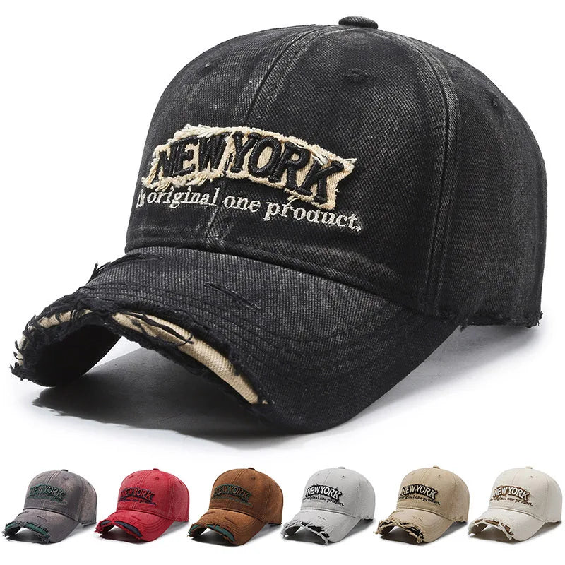 Vintage Old Hole Embroidery Letters Cowboy Baseball Cotton Soft Top Men S Women Spring Summer Casual
