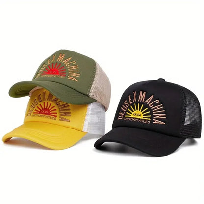 Outdoor Unisex Embroidered Letters Baseball Hats Color Block Sunshade Mesh Breathable Trucker Caps