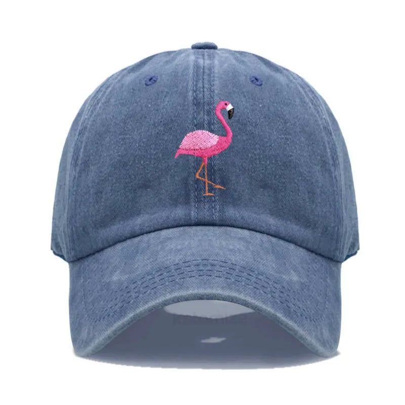 Animal Embroidery Flamingo Baseball Caps Men Women Retro Soft Washed Cotton Dad Hat Snapback Cap