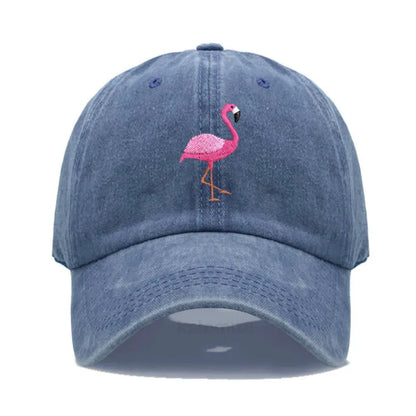 Animal Embroidery Flamingo Baseball Caps Men Women Retro Soft Washed Cotton Dad Hat Snapback Cap