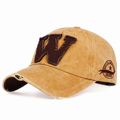 Cotton Letter W Baseball Cap Retro Outdoor Sports Caps Women Bone Gorras Curved Fitted Washed