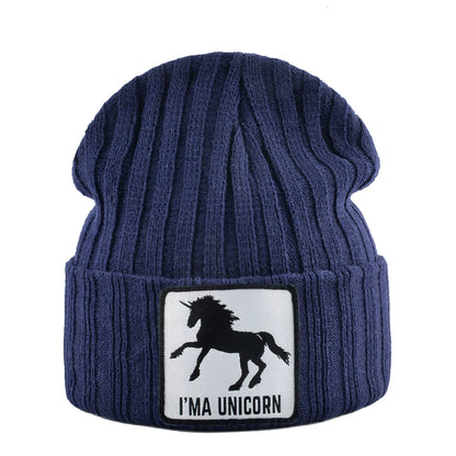 Knitted Skullies Beanie With Animals Patch Men Women Outdoor Casual Sport Hats Autumn Winter Solid Color Hip Hop Beanies