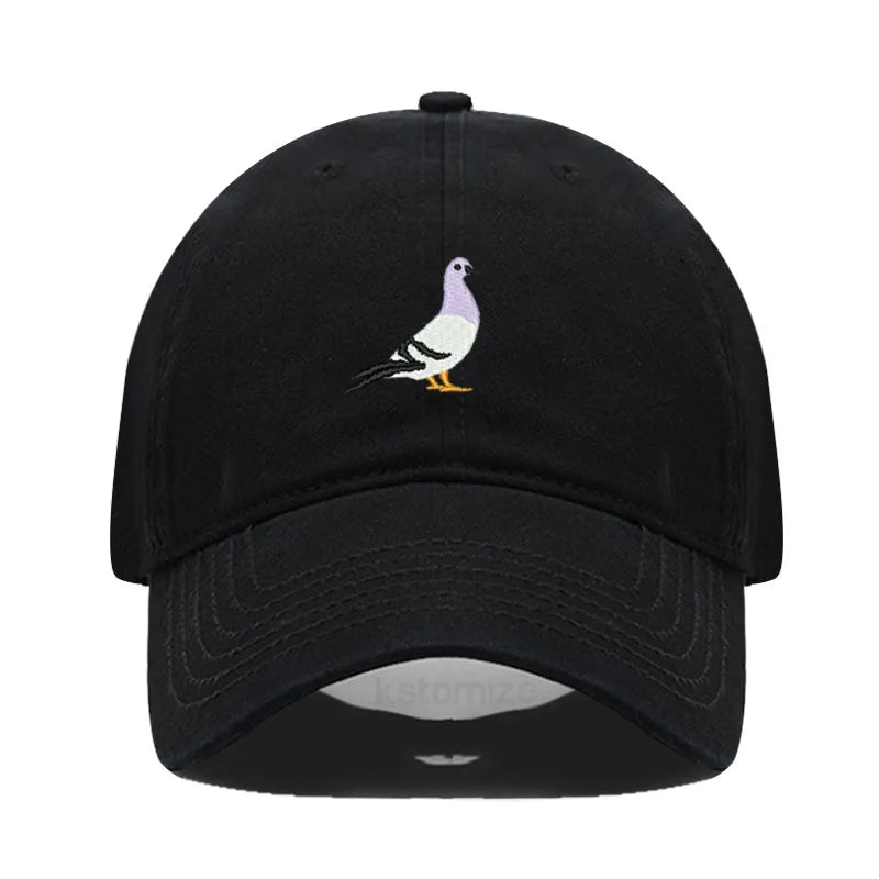 Pigeon Embroidery Baseball Cap Women Men Adjustable Soft Washed Cotton Dad Hat Unisex Classic Golf