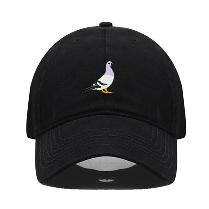 Pigeon Embroidery Baseball Cap Women Men Adjustable Soft Washed Cotton Dad Hat Unisex Classic Golf