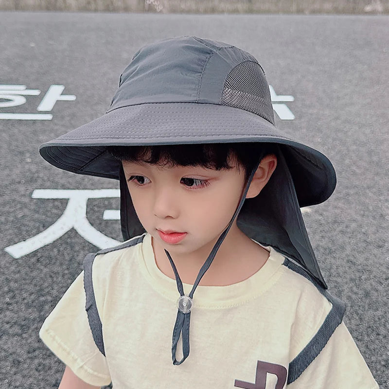 Xinbaoguan 100% Polyester Spring/Summer Outdoor Sunscreen for Boys and Girls, Big brim Shawl, Neck Protection Fisherman's Hat