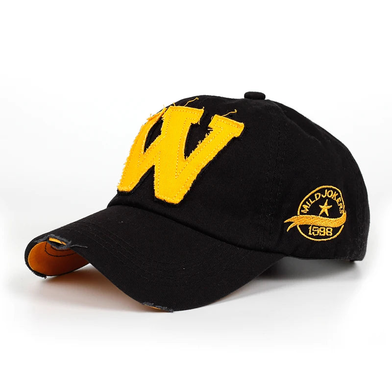Cotton Letter W Baseball Cap Retro Outdoor Sports Caps Women Bone Gorras Curved Fitted Washed