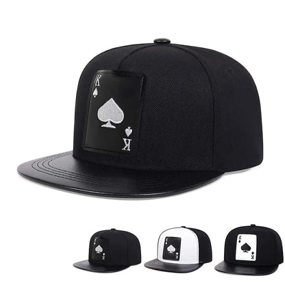 Pu Leather Playing Card Peach Heart K Embroidery Hip-Hop Hats Outdoor Adjustable Casual Baseball