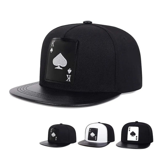 Pu Leather Playing Card Peach Heart K Embroidery Hip-Hop Hats Outdoor Adjustable Casual Baseball