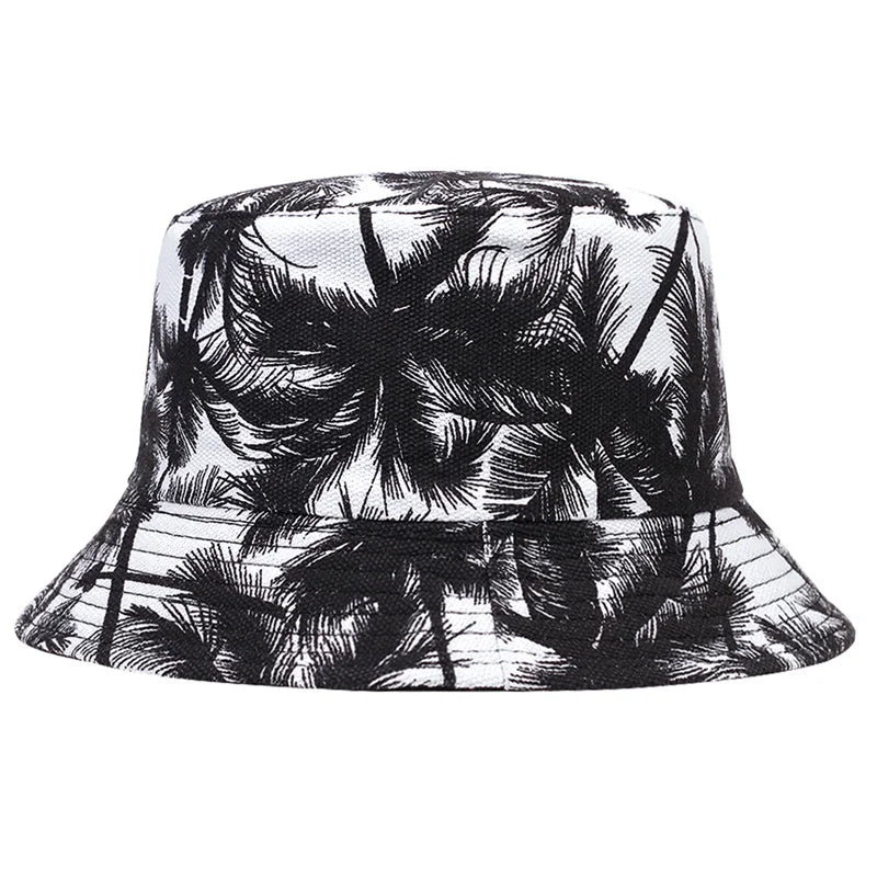 Men Women Coconut Tree Bucket Hat Cotton Printing Hip Hop Fisherman Panama Sun Outdoor Street Casual