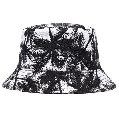 Men Women Coconut Tree Bucket Hat Cotton Printing Hip Hop Fisherman Panama Sun Outdoor Street Casual