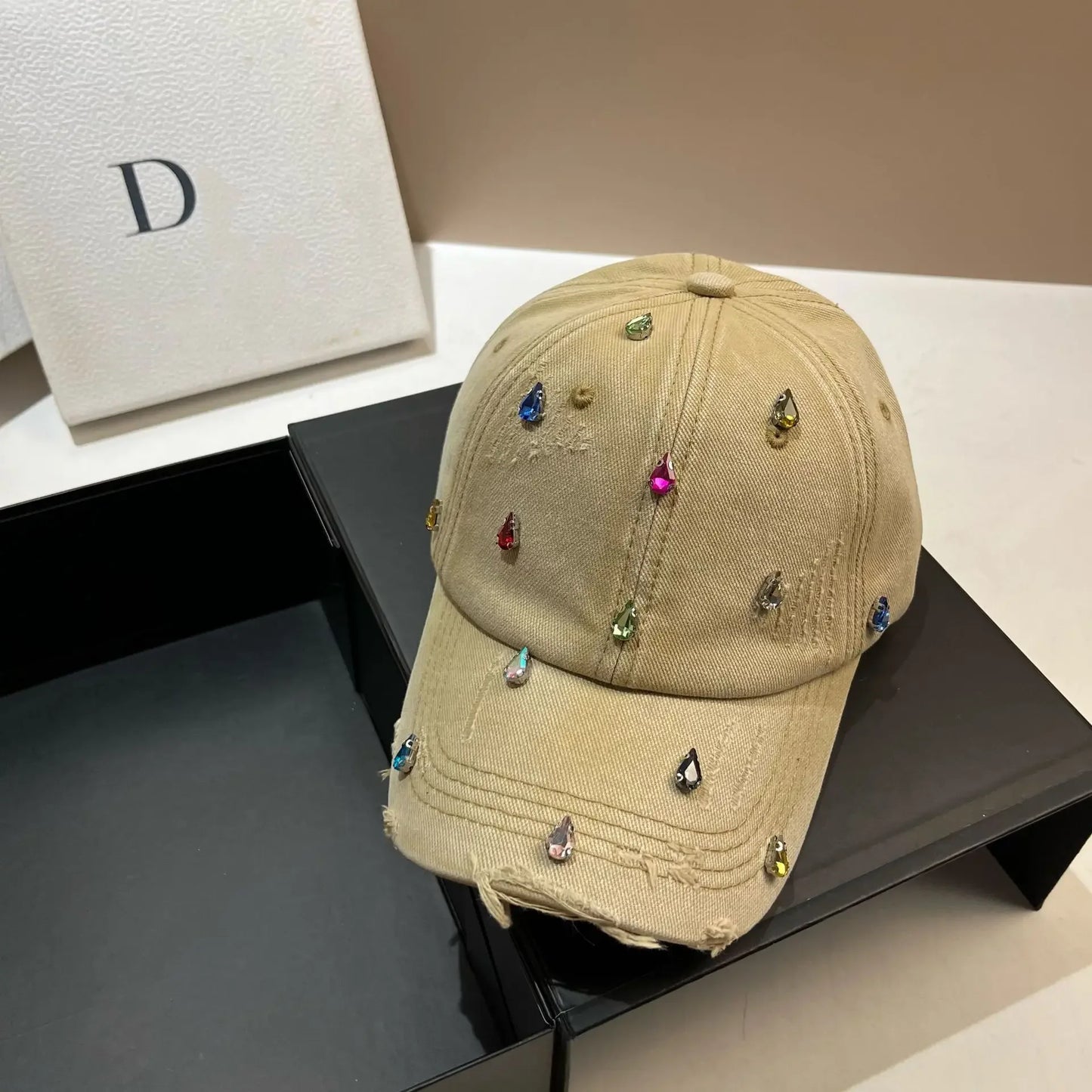 Luxury Water Diamond Baseball Caps Korean Designer Manual Personalized Sun Hat Men Women Youth Trend  Water Washed Snapback Cap