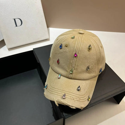 Luxury Water Diamond Baseball Caps Korean Designer Manual Personalized Sun Hat Men Women Youth Trend  Water Washed Snapback Cap