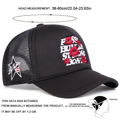 Unisex Letter Lips Embroidery Side Pentagram Baseball Net Caps Spring Summer Outdoor Adjustable