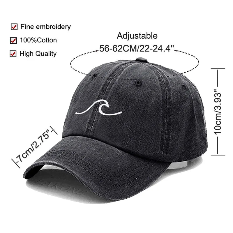 Men S Baseball Cap Women Washed Cotton Waves Embroidery Dad Hat Sport Golf Caps Man Sun Hats