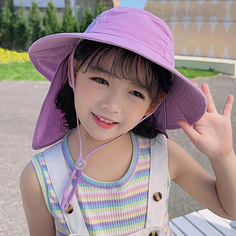 Xinbaoguan 100% Polyester Spring/Summer Outdoor Sunscreen for Boys and Girls, Big brim Shawl, Neck Protection Fisherman's Hat