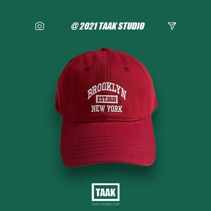Baseball Hat Women's Spring And Summer, Korean Version, Ins Street, Burgundy Letter Embroidery, Cap, Summer Men