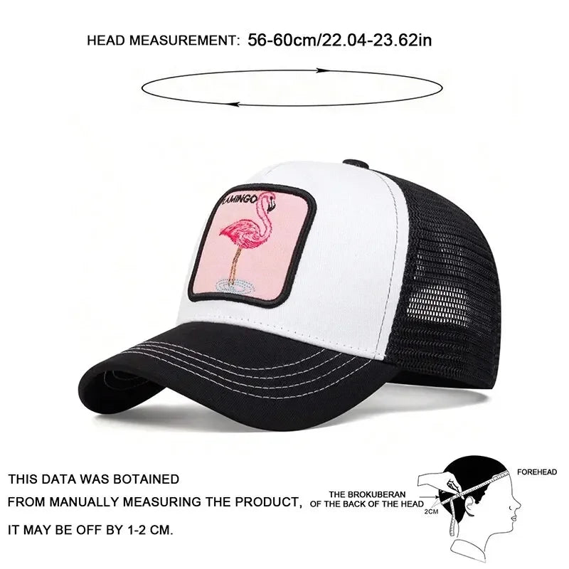 Unisex Flamingo Patch Embroidery Baseball Net Caps Spring Summer Outdoor Adjustable Casual Hats Hip