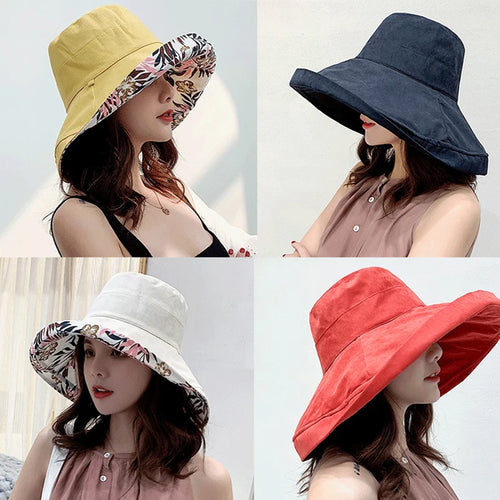 Women S Hat Bucket Panamanian Four Seasons Fisherman Big Brim Double-Sided Sun Visor C