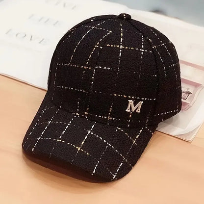 Metal M Patch Baseball Cap Black Elegant Dad Hat Lightweight Adjustable Sun Hat For Women Female