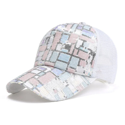 Vibrant Sequined Print Baseball Cap - Adjustable, Glittery Mesh Back Trucker Hat with Hip-Hop Style for Women