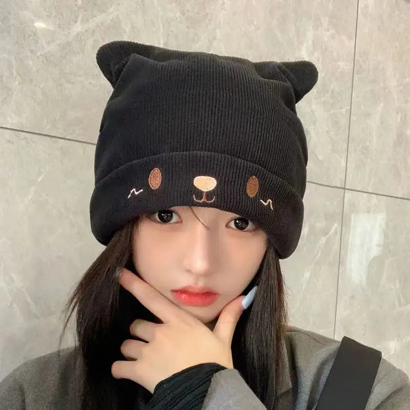 Women Autumn Winter Cute Cap Hat Female Cartoon Bear Ears Lady Girl Kawaii Knitted Crochet Beanies