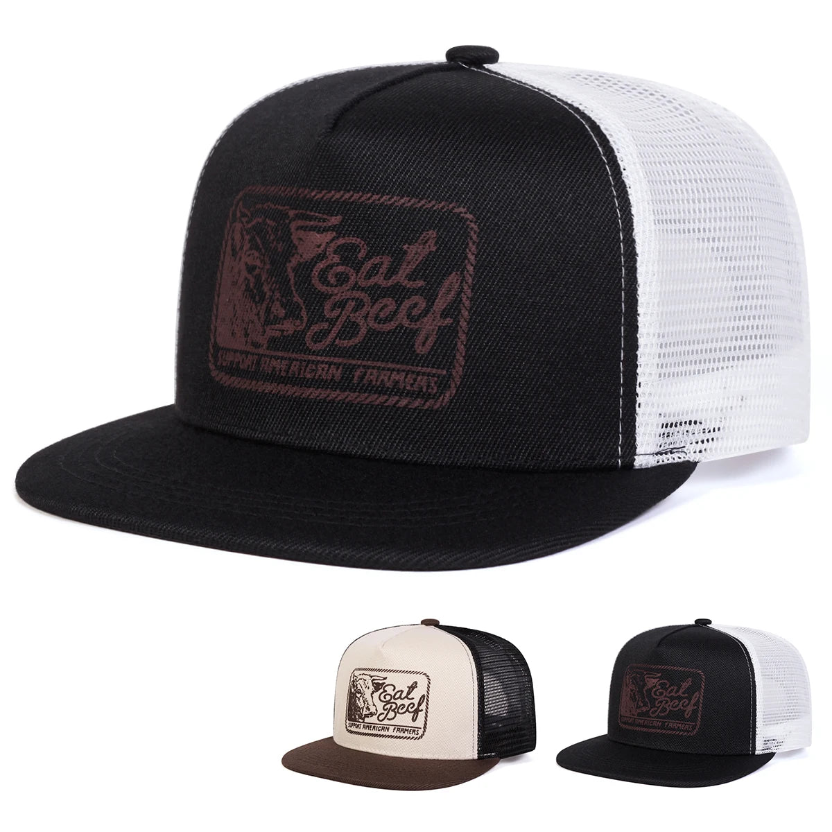 Unisex Eat Beef Letter Embroidery Hip-Hop Net Hats Spring Summer Outdoor Adjustable Casual Baseball