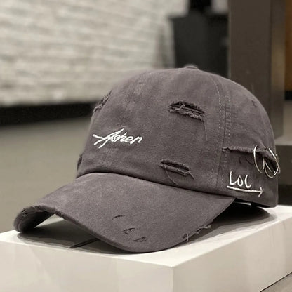 Unisex Asher Embroidery Hole Iron Ring Baseball Caps Spring Autumn Outdoor Adjustable Casual Hats