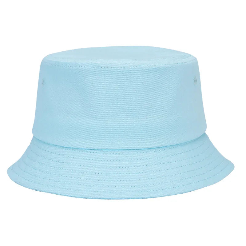 100 Cotton Solid Color Bucket Hat Summer Sun Protection Breathable Round Crown
