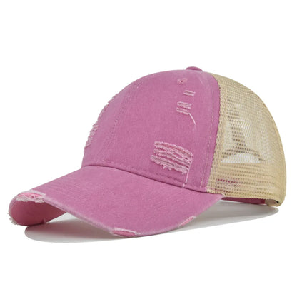 Summer Mesh Hole Baseball Cap Unisex Adjustable Washed Cotton Retro Casual Outdoor Sports Sun Hat