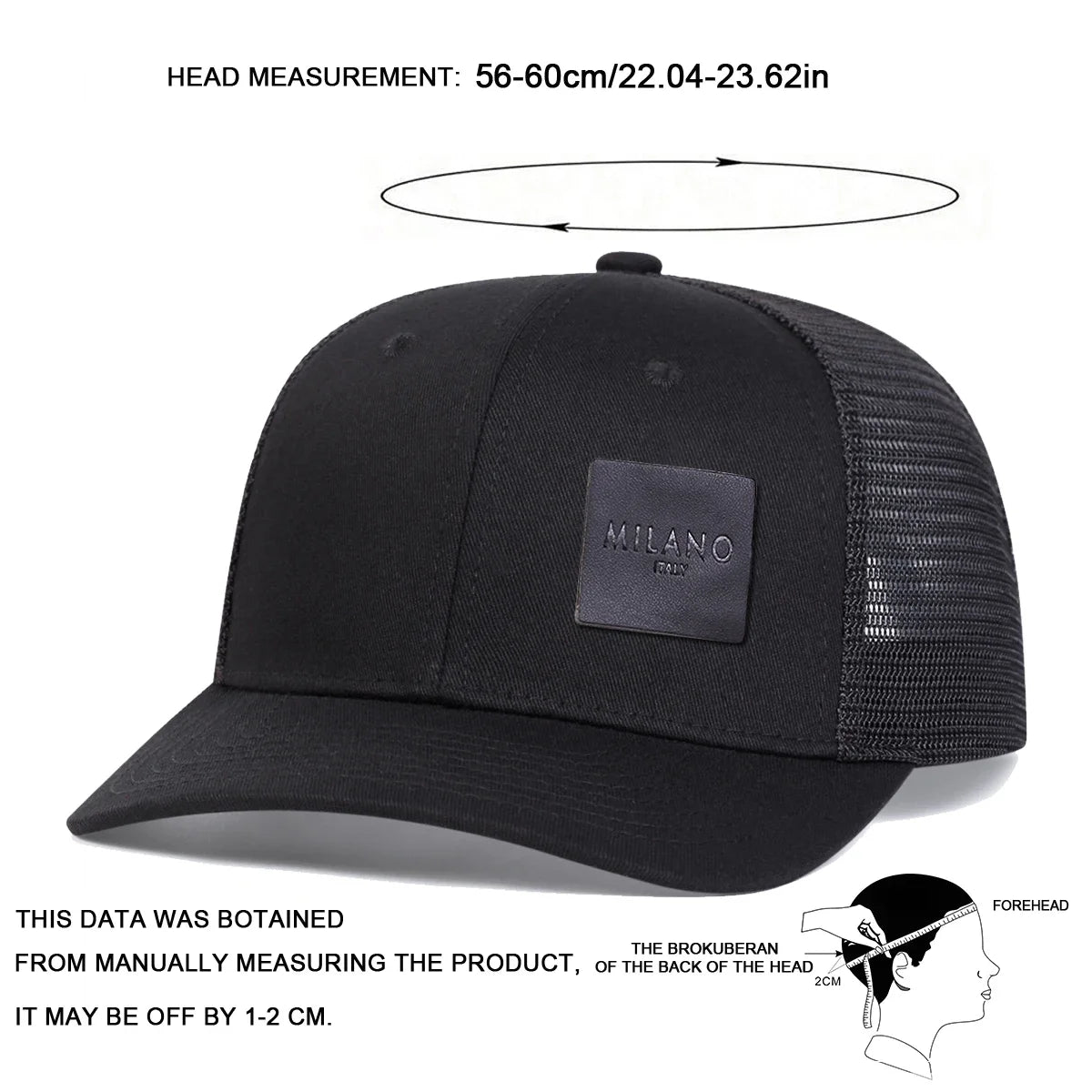 Unisex Milano Letter Black Leather Label Baseball Net Cap Spring Summer Outdoor Adjustable Casual