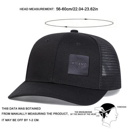 Unisex Milano Letter Black Leather Label Baseball Net Cap Spring Summer Outdoor Adjustable Casual