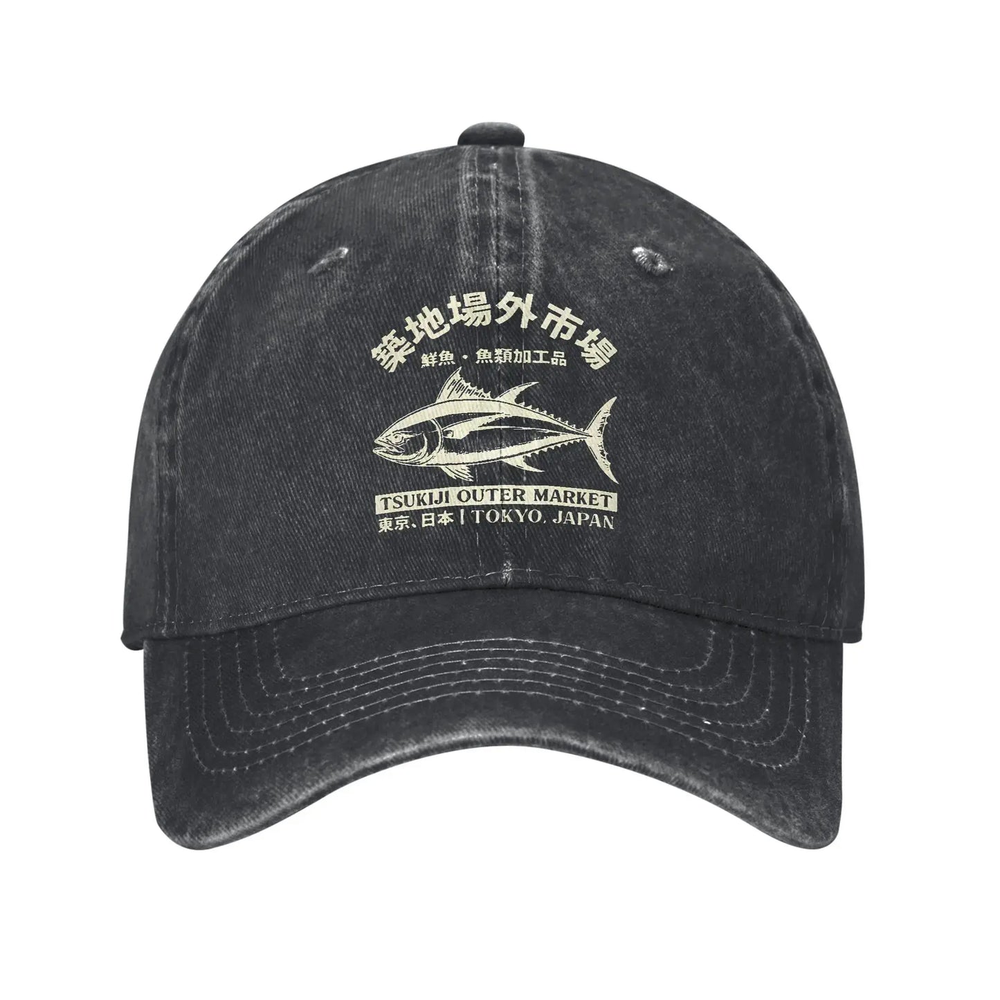 Japanense Tsukiji Fish Market Washed Tokyo Japan Baseball Cap Sun Trucker Hat Female Male Snapback