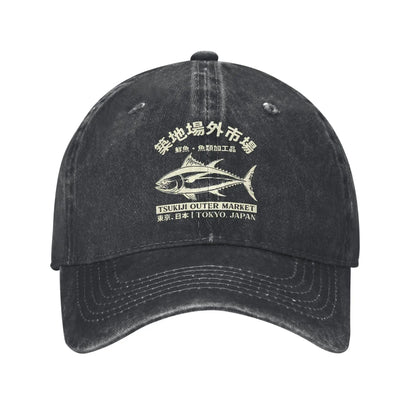 Japanense Tsukiji Fish Market Washed Tokyo Japan Baseball Cap Sun Trucker Hat Female Male Snapback