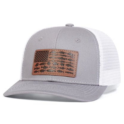 Unisex Brown Little Fish Flag Leather Label Baseball Net Caps Spring Summer Outdoor Adjustable