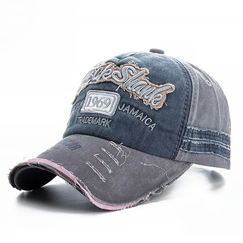 Washed Cowboy Letters Cotton Cap Men Women Adjustable Autdoor Sun Protection Hat Rock Shark Baseball