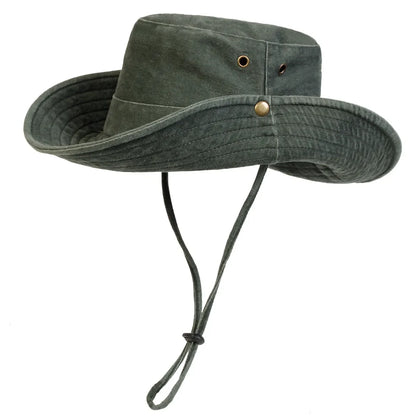 Men Big Eaved Solid Color Washed Bucket Hats Fishermen Caps Outdoor Casual Cap Sunscreen Hat