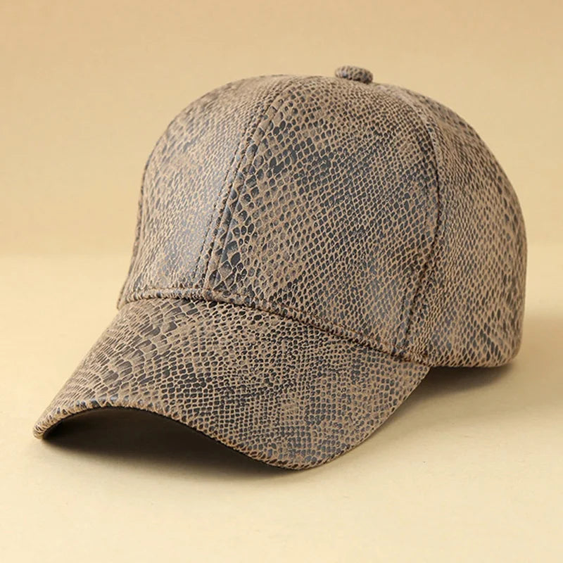 Men's High Quality Leather Baseball Cap with Adjustable Snap Closure Outdoor Activities, Adjustable Baseball Cap