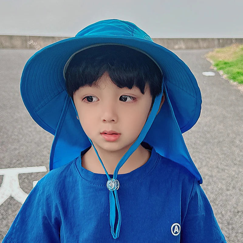 Xinbaoguan 100% Polyester Spring/Summer Outdoor Sunscreen for Boys and Girls, Big brim Shawl, Neck Protection Fisherman's Hat