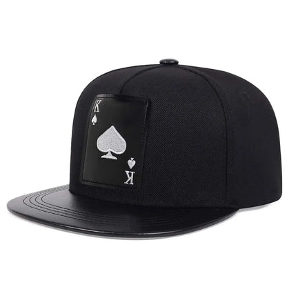 Pu Leather Playing Card Peach Heart K Embroidery Hip-Hop Hats Outdoor Adjustable Casual Baseball