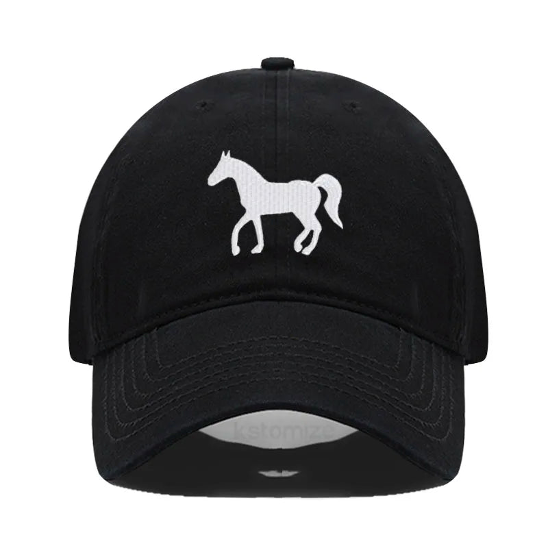 Horse Embroidered Baseball Cap Women Men Adjustable Washed Cotton Dad Hat Unisex Classic Golf Caps