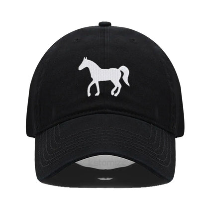 Horse Embroidered Baseball Cap Women Men Adjustable Washed Cotton Dad Hat Unisex Classic Golf Caps