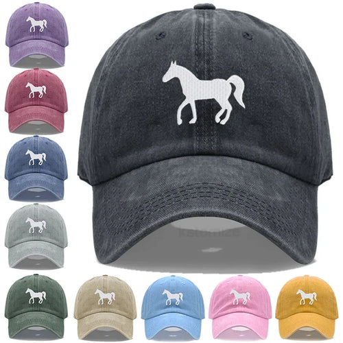 Horse Embroidered Baseball Cap Women Men Adjustable Washed Cotton Dad Hat Unisex Classic Golf Caps