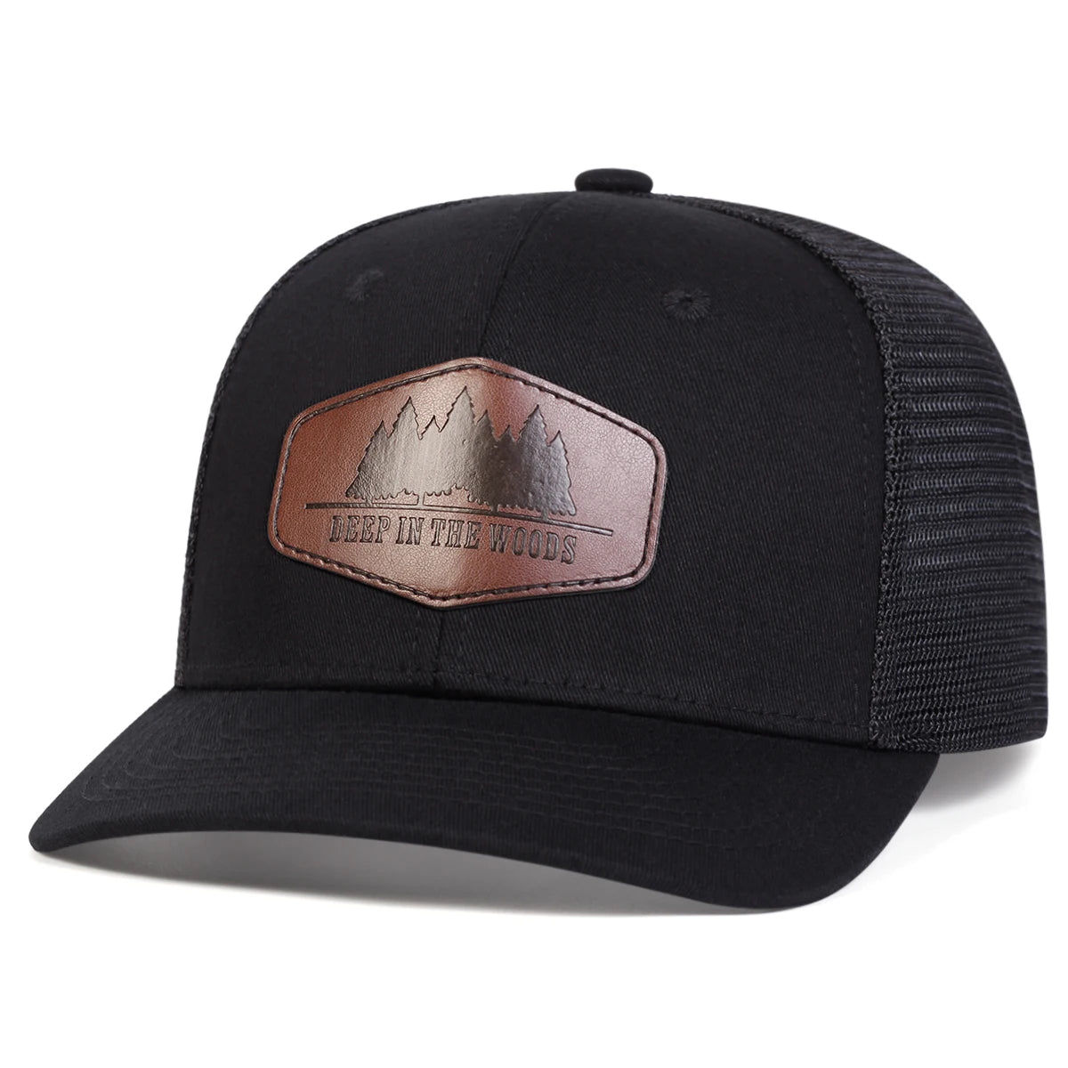 Unisex Deep Woods Leather Label Baseball Net Caps Spring Summer Outdoor Adjustable Casual Hats