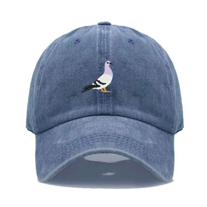 Pigeon Embroidery Baseball Cap Women Men Adjustable Soft Washed Cotton Dad Hat Unisex Classic Golf