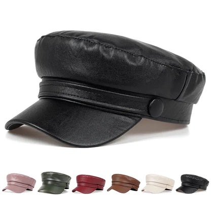 Pu Leathe Solid Color Army Caps Spring Autumn Outdoor Casual Adult Sun Hats Hip Hop Hat Sunscreen