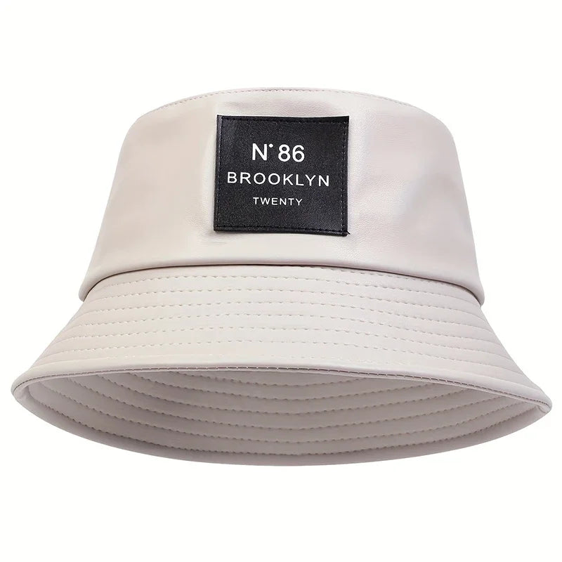 Unisex Brooklyn Panama Bucket Hat Pu Leather Fisherman Outdoor Travel Sunscreen Hats Men Women