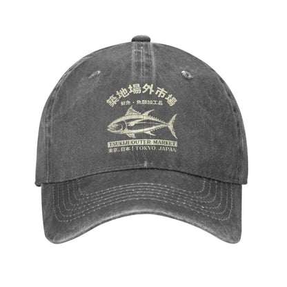 Japanense Tsukiji Fish Market Washed Tokyo Japan Baseball Cap Sun Trucker Hat Female Male Snapback