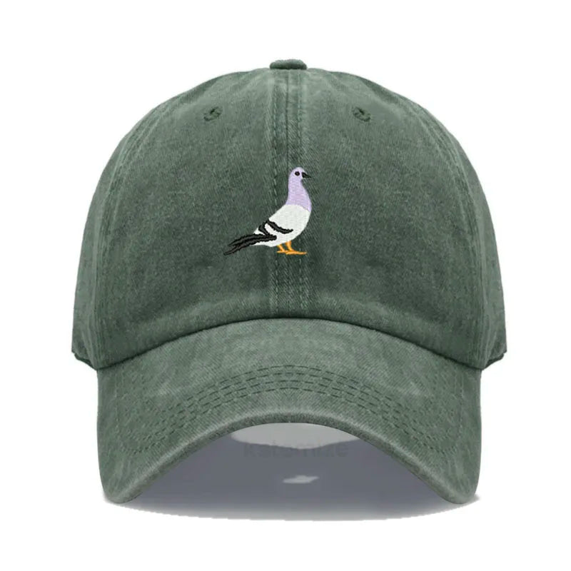 Pigeon Embroidery Baseball Cap Women Men Adjustable Soft Washed Cotton Dad Hat Unisex Classic Golf