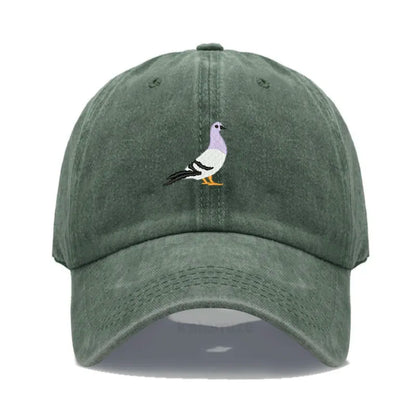 Pigeon Embroidery Baseball Cap Women Men Adjustable Soft Washed Cotton Dad Hat Unisex Classic Golf