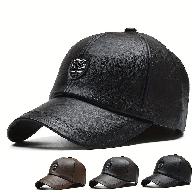 Men Baseball Cap Autumn Winter Warm Leather Hip Hop Snapback Hat Outdoor Sports Casual Caps Dad Hats